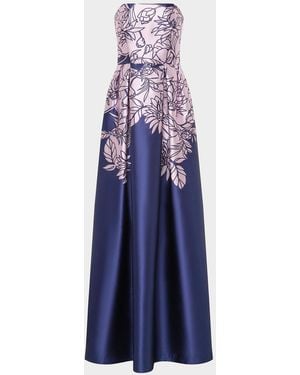 Kay Unger Leona Floral Strapless Gown - Blue