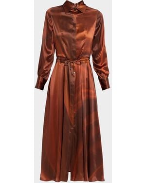 Kiton Long-Sleeve Silk Midi Shirtdress - Brown