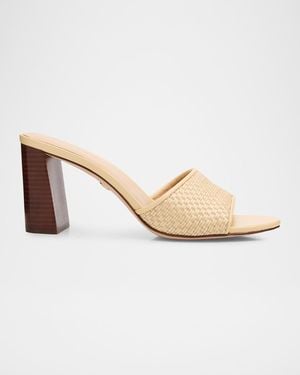 Veronica Beard Galessa Raffia & Leather Block-Heel Sandals - Natural
