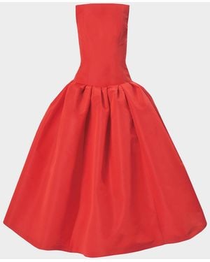 Carolina Herrera Strapless Drop-Waist Flared Silk Midi Dress