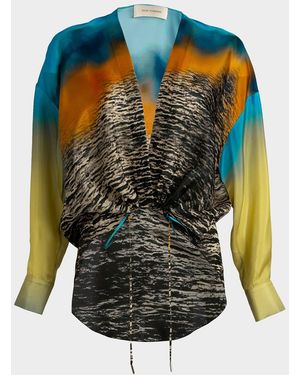 Silvia Tcherassi Merida Drawstring High-Low Satin Blouse - Blue