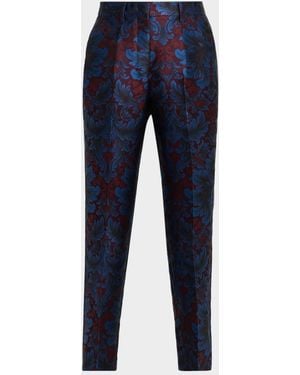 Etro Brocade Slim-Leg Crop Pants - Blue