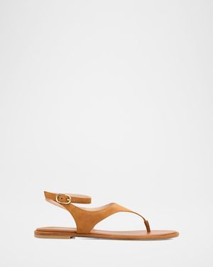 Stuart Weitzman Marley Suede Flat Thong Sandals - Natural