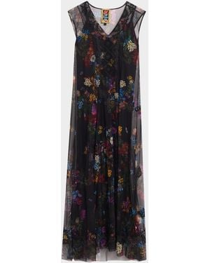 Johnny Was Socorro Floral-Print Embroidered Mesh Maxi Dress - Black