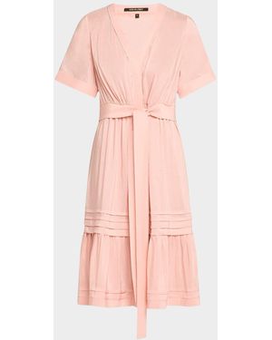 Kobi Halperin Miranda Pintuck Tiered Linen-Silk Midi Dress - Pink