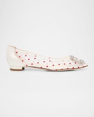 Manolo Blahnik Hangisi Polka-Dot Mesh Ballerina Flats - Metallic