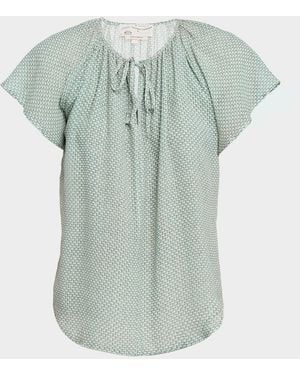 Maison Common Tweed-Print Silk Chiffon Flutter-Sleeve Blouse - Green