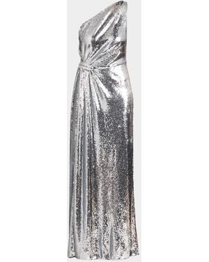 MILLY Porsha Draped One-Shoulder Sequin Gown - White
