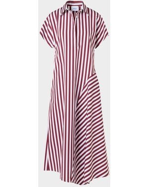Akris Punto Striped Cotton Poplin Cap-Sleeve Handkerchief Midi Shirtdress - Red