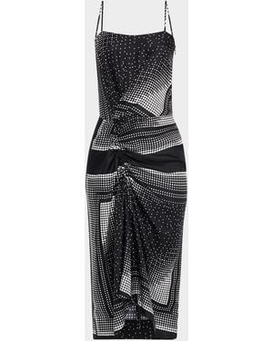 Callas Milano Angie Ruched Dot-Print Silk Midi Dress - Black