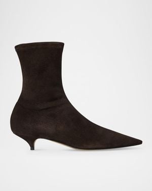 The Row Liisa Suede Kitten-Heel Booties - Black