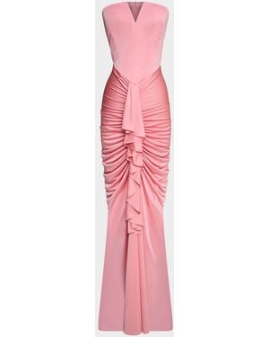 Et Ochs Selena Strapless Draped Glossy Jersey Gown - Pink