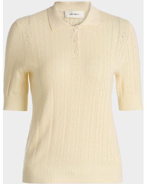 Lisa Yang Cristine Cashmere Pointelle Short-Sleeve Polo Sweater - Natural