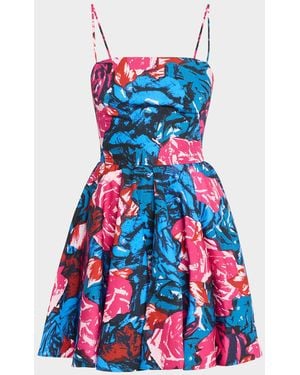 Givenchy Sliced Sleeveless Floral Cotton Poplin Mini Dress - Red