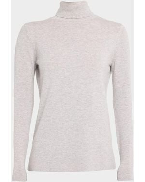 Neiman Marcus Cashmere Basic Turtleneck Top - White