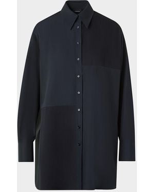 Akris Stitched Pleats Inset Cotton Poplin Oversized Shirt - Black