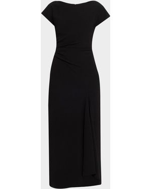 Lela Rose Fluid Crepe Cascading Godet Midi Dress - Black