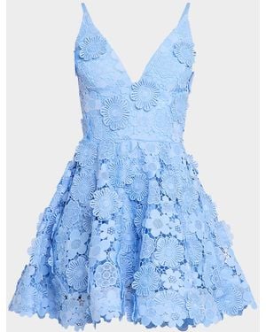 HELSI Blake Plunging Neck Floral Flared Mini Dress - Blue