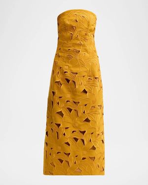 Sachin & Babi Pamela Embroidered Strapless Midi Dress - Yellow