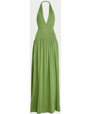 retroféte Marcelle Metallic Knit Drop-Waist Halter Dress - Green