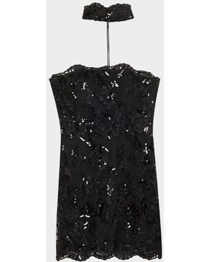 Alice + Olivia Georgie Embellished Lace Mini Dress - Black
