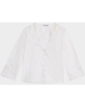 Veronica Beard Suniva Embroidered Cotton Top - White