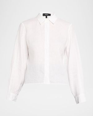 Theory Button-Front Linen Shirt - White
