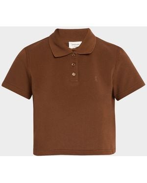 Saint Laurent Ysl Cotton Pique Crop Polo Shirt - Brown