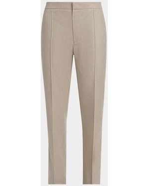 ZEGNA Apos;S Wool-Blend Flat-Front Stretch Pants - Natural