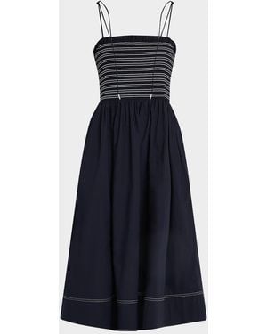 Veronica Beard Kaela Smocked A-Line Midi Dress - Blue