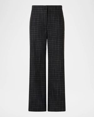 Akris Punto High-Rise Check Straight-Leg Ankle Pants - Black