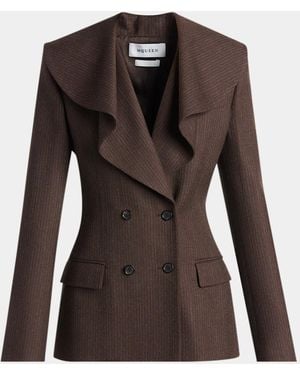 McQueen Striped Double-Breasted Wool Blazer - Brown