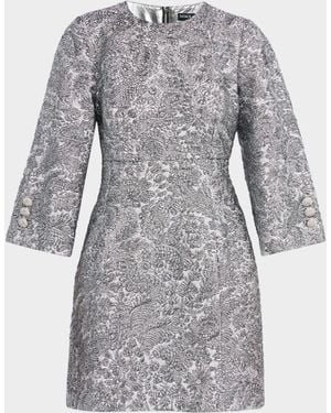 Dolce & Gabbana Metallic Puff Brocade 3/4-Sleeve Mini Dress - Gray