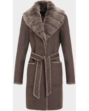 Gorski Belted Cashmere-Wool Stroller With Detachable Merinillo Lamb Shearling Collar - Brown