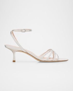 Stuart Weitzman 50Mm Carlyle Embellished Satin Sandals - White