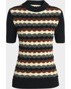 Marni 3D Wave Short-Sleeve Wool Sweater - Black