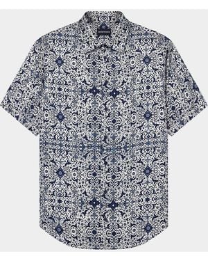 Emporio Armani Apos;S Floral Abstract Short-Sleeve Shirt - Blue