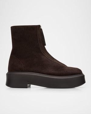The Row Suede Zip Moto Booties - Black