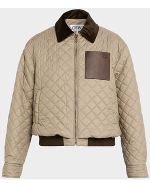 Loewe Anagram Leather-Trimmed Quilted Jacket - Brown