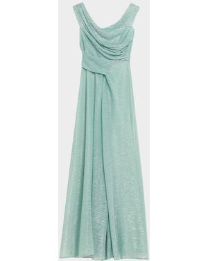 Talbot Runhof Draped Off-The-Shoulder Metallic Plisse Gown - Green