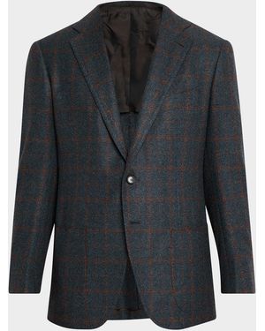 Cesare Attolini Apos;S Plaid Cashmere Two-Button Jacket - Blue