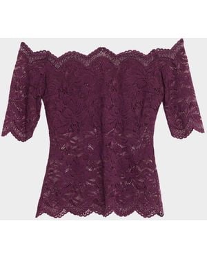 Rabanne Off-The-Shoulder Lace Elbow-Sleeve Top - Purple