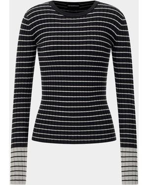 Emporio Armani Striped Rib Knit Pullover - Blue