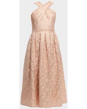 Shoshanna Ivanna Pleated Metallic Jacquard Midi Dress - Natural