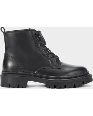 STAUD Henry Leather Combat Boots - Black