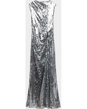LAPOINTE Draped Sequined Mesh Sleeveless Gown - White