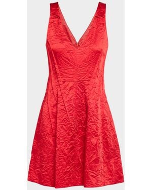 Jason Wu Crushed Satin V-Neck Mini Dress - Red