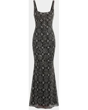 Mac Duggal Embellished Mesh Sleeveless Gown - White