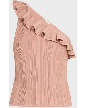 Zimmermann Lucky Metallic Frill Tank Top - Pink