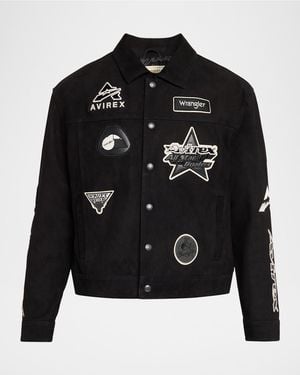 Avirex X Wrangler & Apos;S Suede Multi-Patch Trucker Jacket - Black